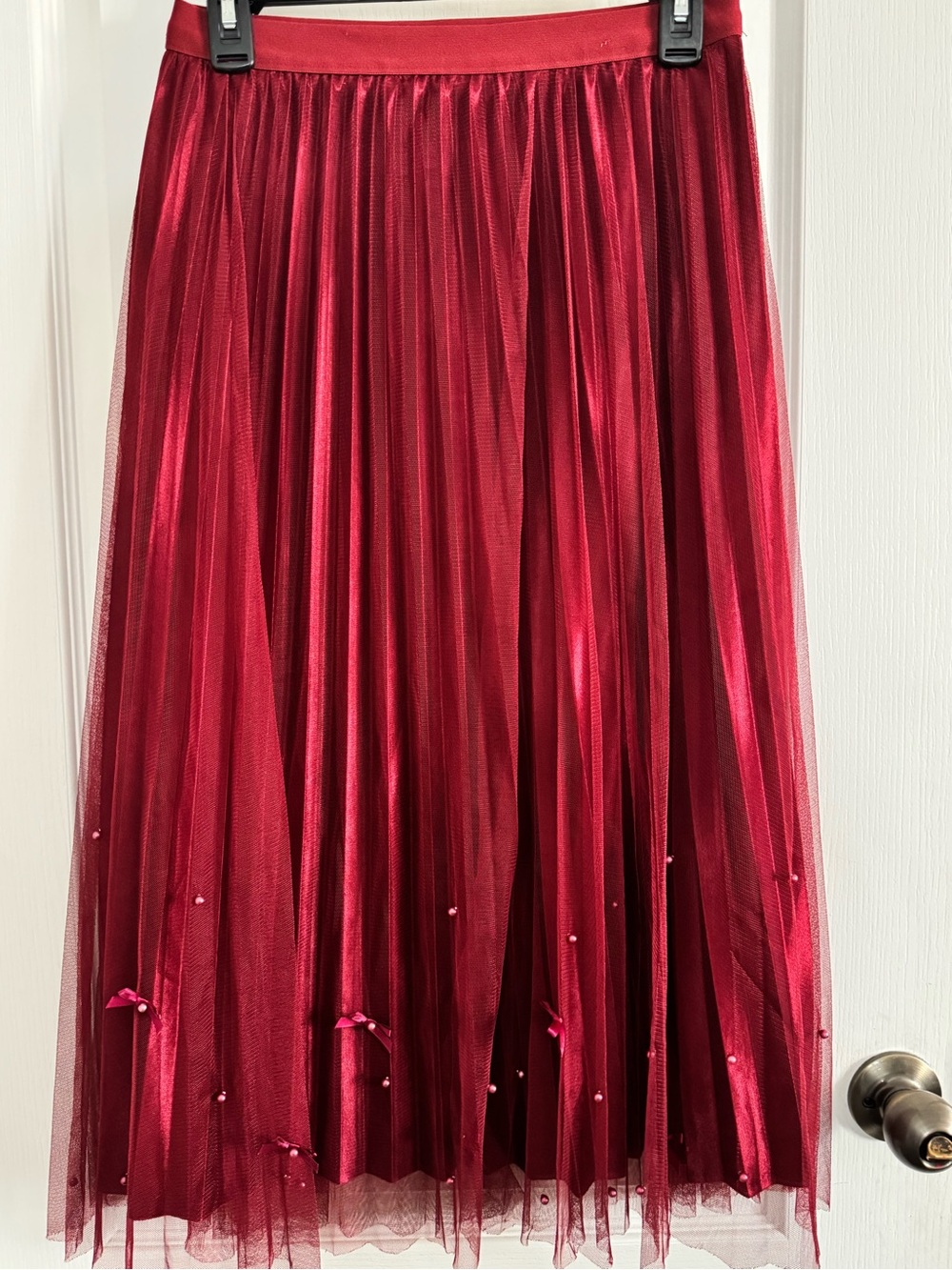 Women’s Red Midi Tulle Skirt with Subtle Embellishments